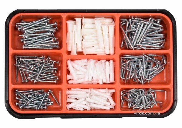 Шурупи, гаки з різьбою та дюбелі VOREL, набір 290 шт. [5/20]