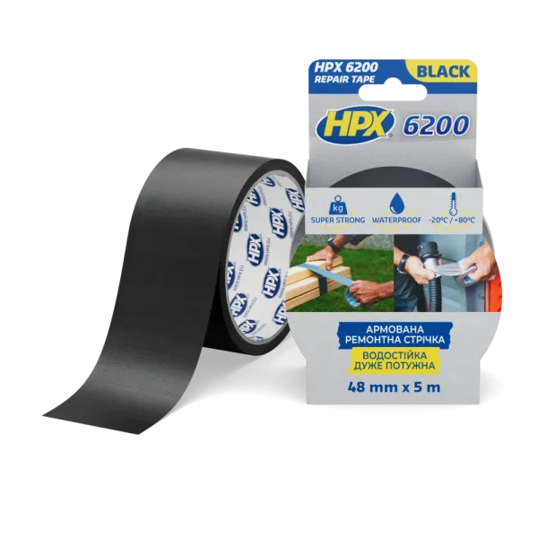 HPX 6200 - 48мм х 5м - чорна армована ремонтна стрічка