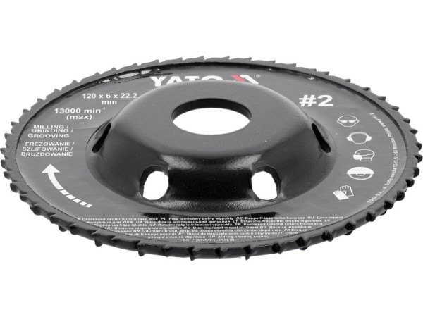 Диск-фреза випуклий до КШМ YATO по дереву, шпаклівці, гіпсу; Ø=120/22.2 мм, t= 16/6мм шорстк №2 [10]