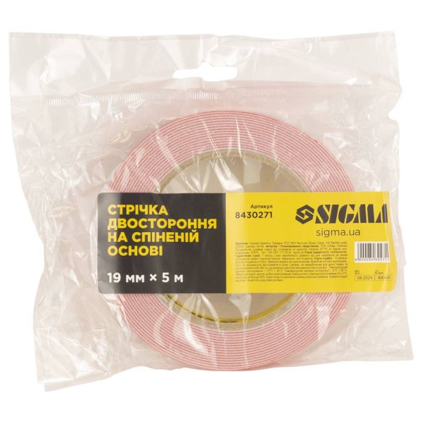 Стрічка двостороння на спіненій основі 19мм×5м SIGMA (8430271)