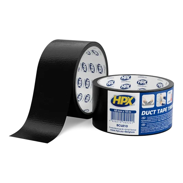 HPX Duct Tape Universal 1900 - 48мм х 10м - армована клейка стрічка, сантехнічний скотч, чорна