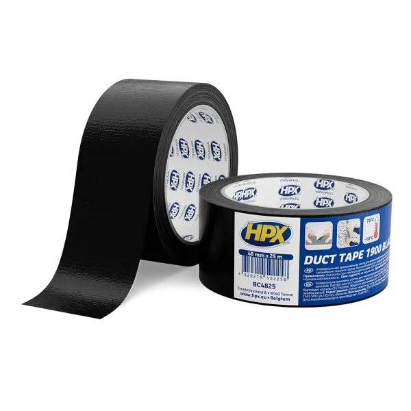 HPX Duct Tape Universal 1900 - 48мм х 25м - армована клейка стрічка, сантехнічний скотч, чорна