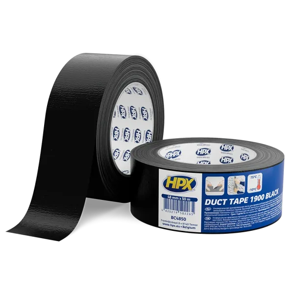 HPX Duct Tape Universal 1900 - 48мм х 50м - армована клейка стрічка, сантехнічний скотч, чорна
