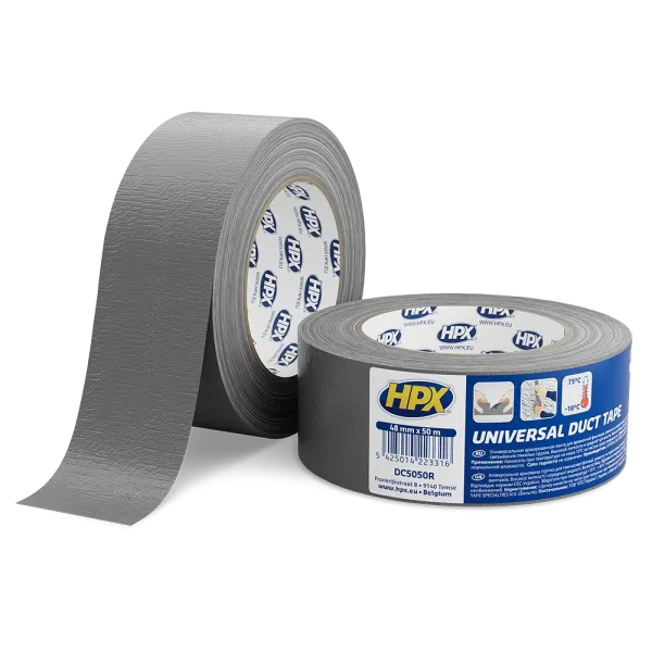 HPX Duct Tape Universal 1900 - 48мм х 50м - армована клейка стрічка, сантехнічний скотч, срібляста