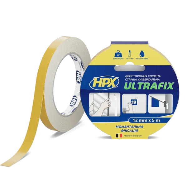 ULTRAFIX - 12мм x 5м - моментальна фіксація, двостороння клейка стрічка