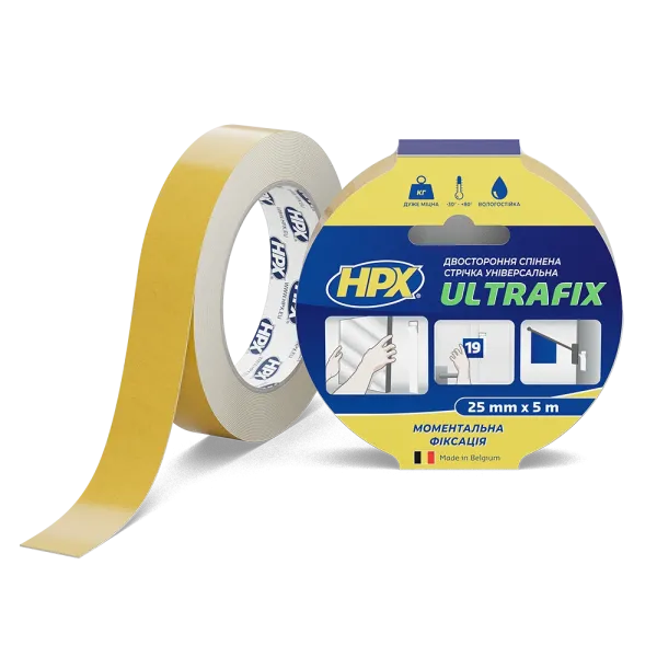 ULTRAFIX - 25мм x 5м - моментальна фіксація, двостороння клейка стрічка