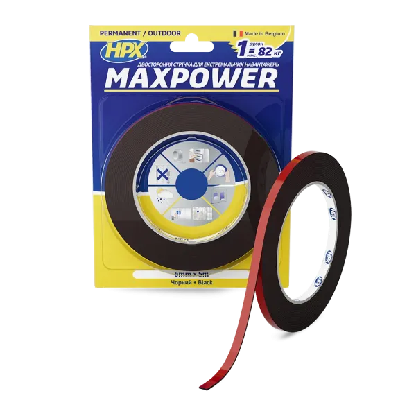 MAXPOWER OUTDOOR - 6мм х 5м - чорна двостороння стрічка HPX  для екстремальних навантажень