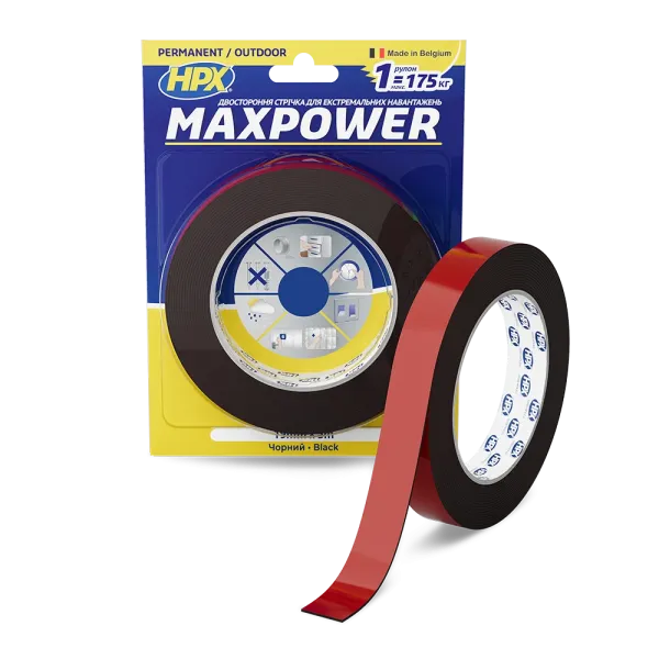 MAXPOWER OUTDOOR - 19мм х 5м - чорна двостороння стрічка HPX  для екстремальних навантажень
