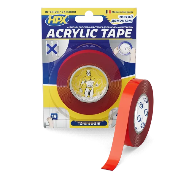 ACRYLIC TAPE - 12мм x 2м, прозора акрилова двостороння стрічка HPX (силіконовий скотч)