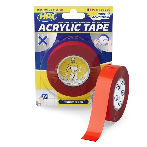 ACRYLIC TAPE - 19мм x 2м, прозора акрилова двостороння стрічка HPX (силіконовий скотч)