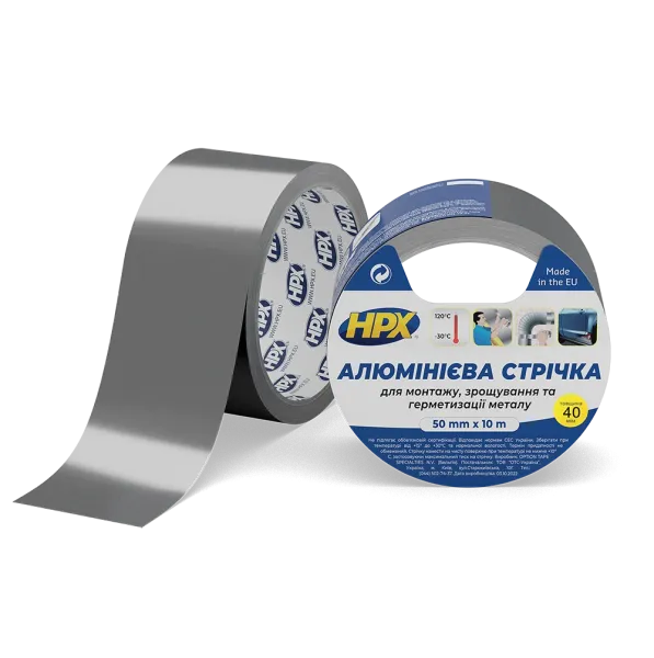 HPX AL 120°С 40мкм - 50мм x 10м - високотемпературна алюмінієва клейка стрічка (алюмінієвий скотч)