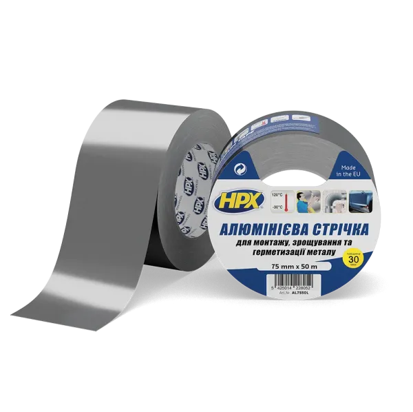 HPX AL 120°С 30мкм - 75мм x 50м - високотемпературна алюмінієва клейка стрічка (алюмінієвий скотч)
