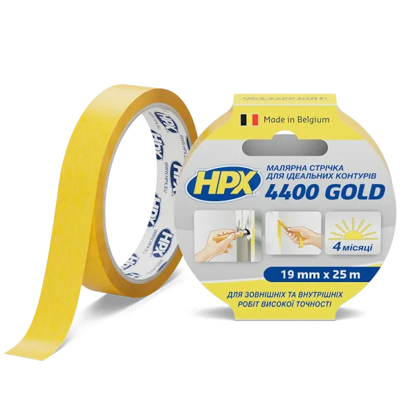 HPX 4400 GOLD - 19мм x 25м - малярська стрічка  для зовнішнього застосування та чітких контурів