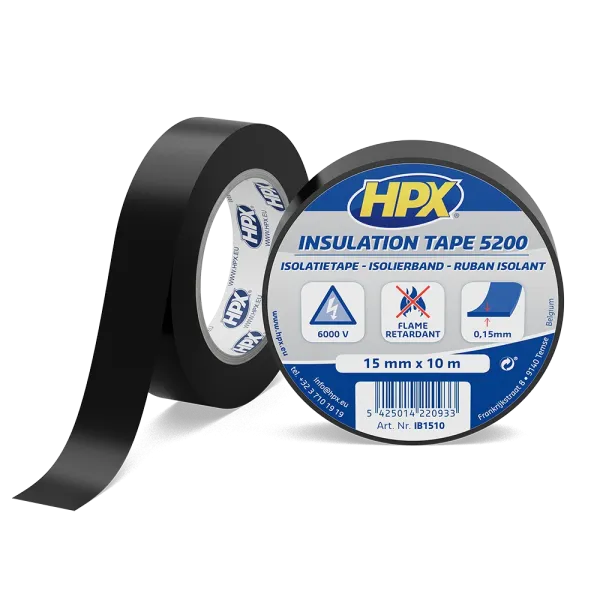 HPX 5200 - 15мм x 10м, чорна - професійна ізоляційна стрічка