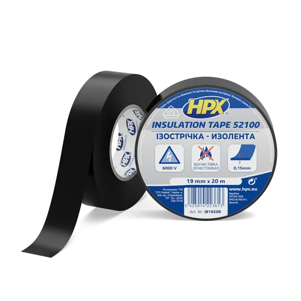HPX 52100 - 19мм x 20м, чорна, VDE-стандарт - автомобільна ізоляційна стрічка