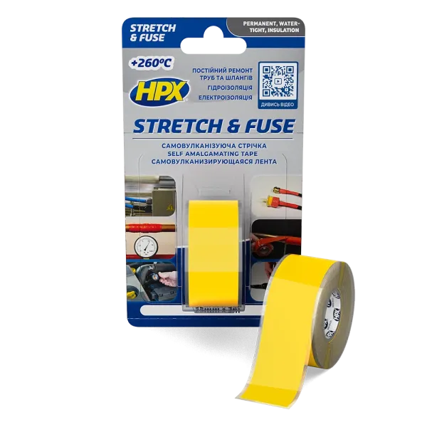HPX Stretch&Fuse - 25мм х 3м, жовта силіконова вулканізуюча стрічка для ізоляції та герметизації