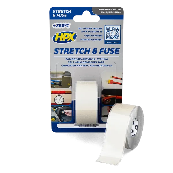 HPX Stretch&Fuse - 25мм х 3м, прозора силіконова вулканізуюча стрічка для ізоляції та герметизації