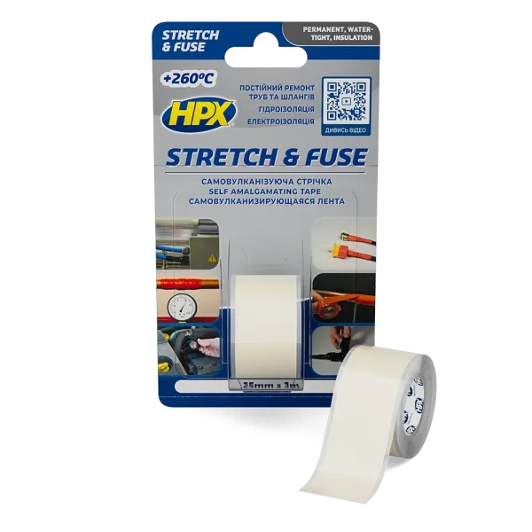 HPX Stretch&Fuse - 25мм х 0,8м - прозора силіконова вулканізуюча стрічка для ізоляції та герметизації