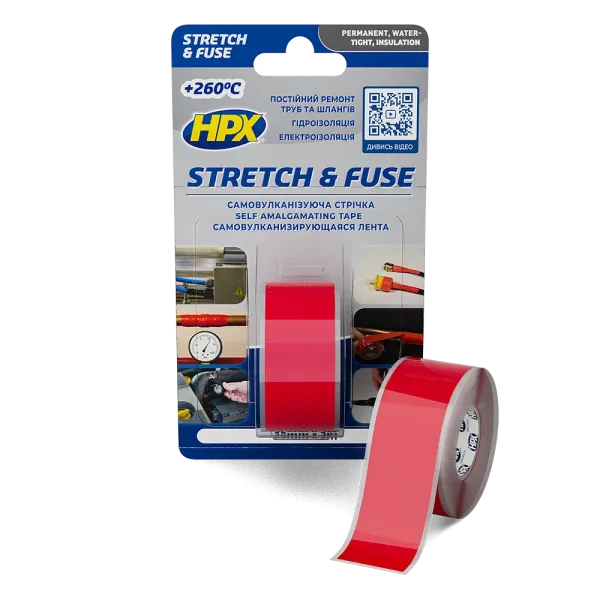 HPX Stretch&Fuse - 25мм х 3м, червона силіконова вулканізуюча стрічка для ізоляції та герметизації