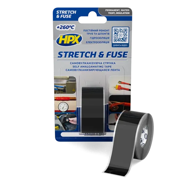 HPX Stretch&Fuse - 25мм х 3м, чорна силіконова вулканізуюча стрічка для ізоляції та герметизації