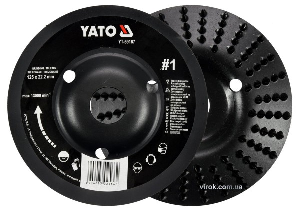 Диск-фреза шліфувальний YATO по дереву, фарбі, шпаклівці, алюмінію; Ø=125/22.2мм, шорсткість №1 [10]