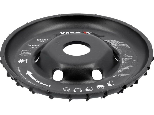 Диск-фреза радіальний до КШМ YATO по дереву, шпаклівці, гіпсу; Ø=120/22.2 мм, t= 16/13мм шорстк №1