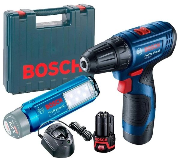 Шуруповерт-дриль Bosch Professional GSR 120 LI+ліхтар GLI 12V-300, 2x2.0Ah