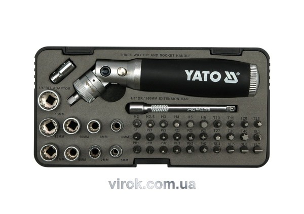 Викрутка реверсивна YATO : тріщатка, насадки HEX 1/4