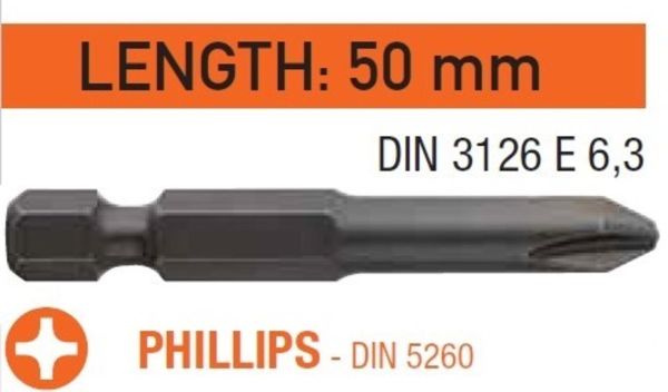 Насадка викруткова USH Industry : Phillips PH1 x 50 мм подовжена, Уп. 10 шт.