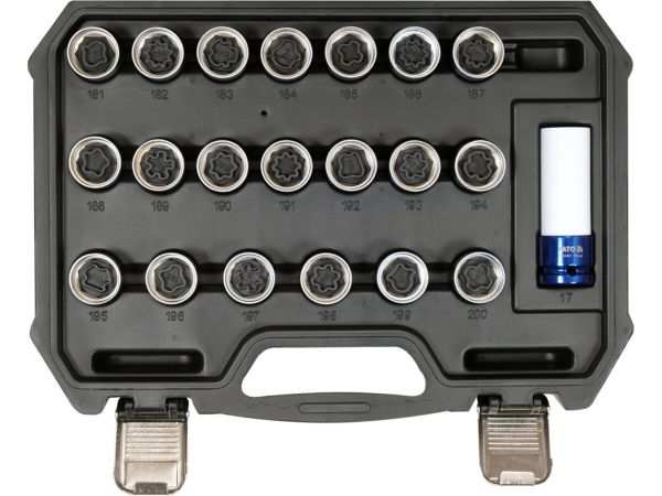 Торцеві головки до гвинтів колісних дисків авто OPEL YATO: з квадратом- 1/2", компл. 21 шт [5]