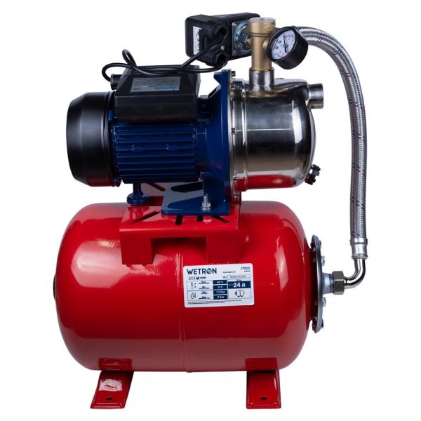 Станція 1.1кВт Hmax 48м Qmax 60л/хв (самовсмоктуючий насос нерж) 24л Україна WETRON JETS100А5 (775054/24)