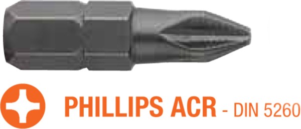 Насадка викруткова USH Industry : Phillips ACR PH1 x 25 мм (з зубцями) Уп. 5 шт.