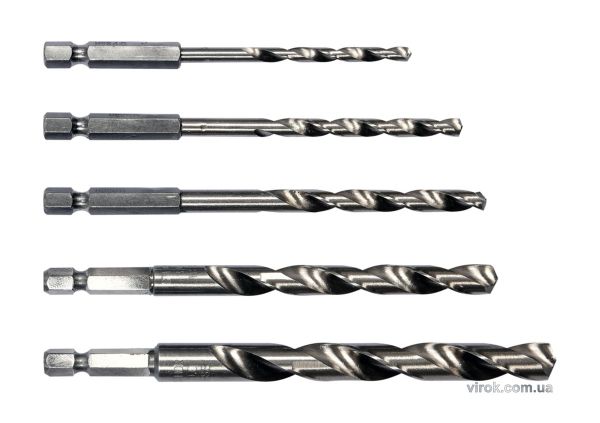 Набір свердл по металу STHOR : 6-гранний хвостовик HEX 1/4", HSS. Ø=4, 5, 6, 8, 10 мм, 5 Шт. [30/60]