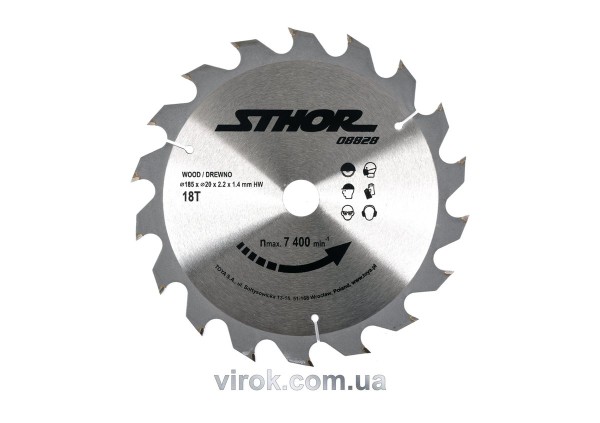 Диск пильний по дереву STHOR. Ø= 185/20 мм, h= 2,2 мм, 18 зубів [10/20]