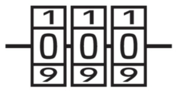 Замок навісний з кодовим замиканням VOREL: латунний корпус- 25х 10,2х30,4 мм, стал дуга- 22х12х 4 мм