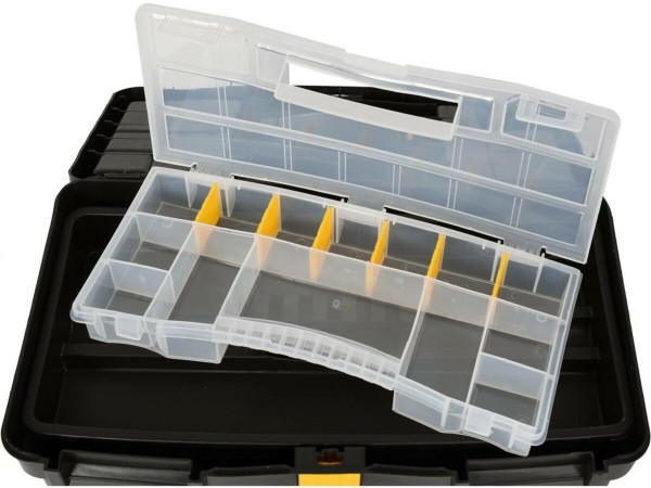 Ящик для інструментів на 2 колесах з ручкою пластиковий VOREL: 3 секції, 46х22х62/84 см, знімн орга