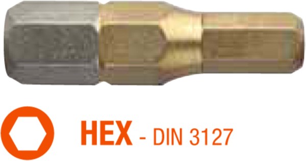 Насадка викруткова USH ISOTIN : HEX 4 x 25 мм. шестигранна, титанове покриття. Уп. 10 шт.