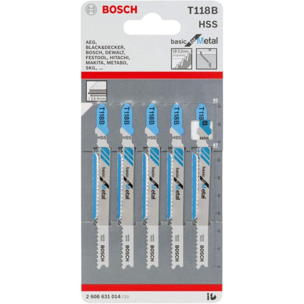 Полотно пилкове для електролобзика Bosch по металу T 118 B, 1.9-2.3х92мм, 5шт (2.608.631.014)