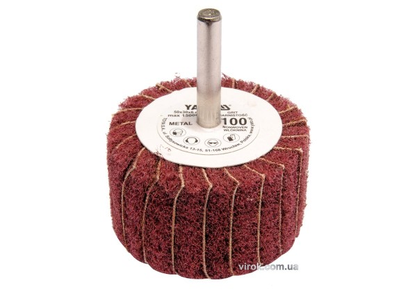 Круг пелюстковий шліфувальний YATO : подовжений Ø= 50 мм К100, шпиндель Ø= 6 мм, H= 30 мм [10/60]