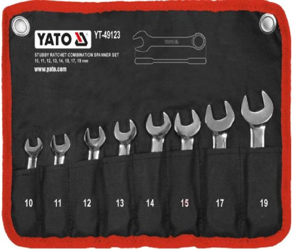 Ключі комбіновані короткі YATO з "тріскачкою"  Cr-V,  М10, 11, 12, 13, 14, 15, 17, 19 мм, 8 шт. [20]