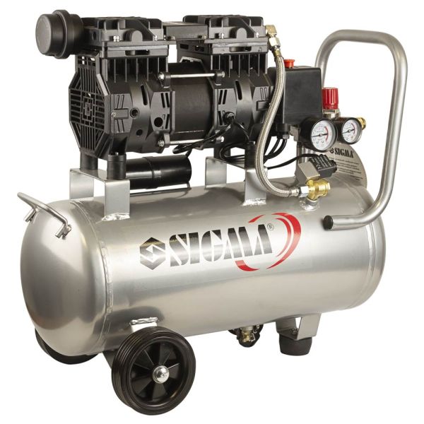 Компресор двоциліндровий безмасляний 1.1кВт 1400об/хв 160л/хв 8бар 58дБ 24л SIGMA (7042521)