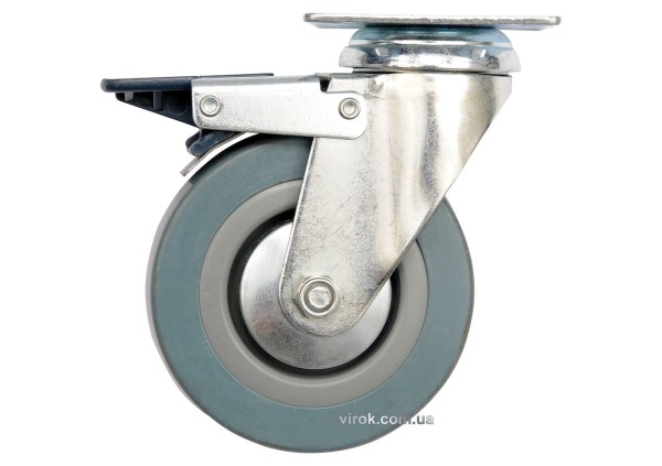 Колесо до візка Ø=50мм, b=16мм VOREL, сіра гума з оберт. опорою і гальмом; h=72мм, навант- 20кг [96]