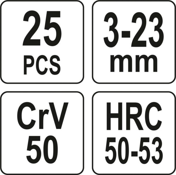 Набір екстракторів YATO 25 Од. Ø= 3-23 мм, для зломаних гвинтів [10]