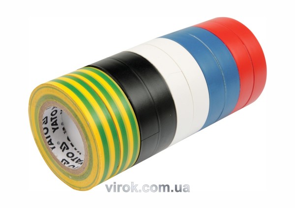 Стрічка ізоляційна різнокольрова YATO : 19 мм х 20 м, 5 кольорів, Уп. 10 Рул. [6/24]