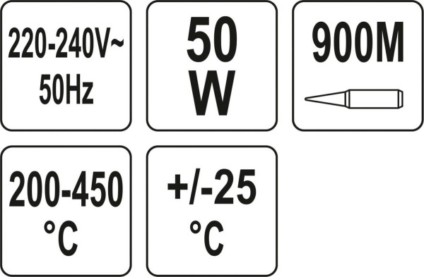 Паяльник мережевий YATO P= 50 Вт. з регулюванням t= 200- 450°С [10/100]
