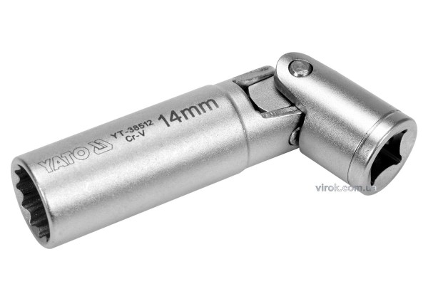Головка торцева 12-гранна до свічок двигунів шарнірна YATO, квадрат 3/8