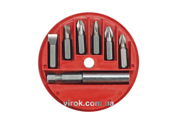 Набір насадок викруткових з подовжувачем VOREL : магнітним адаптер, футляр. Компл 7 шт. [20/200]