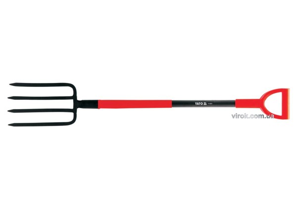 Вила садибні YATO : Металевий держак, 4-зубці, L= 1200 мм, M= 180х280 мм [6]