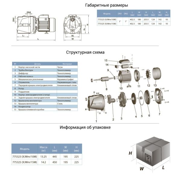 Насос відцентровий самовсмоктуючий 1.1кВт Hmax 55м Qmax 80л/хв LEO XJWm/15M (775325)