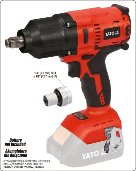 Гайковерт ударний акумулят безщітковий YATO:квадрат-1/2